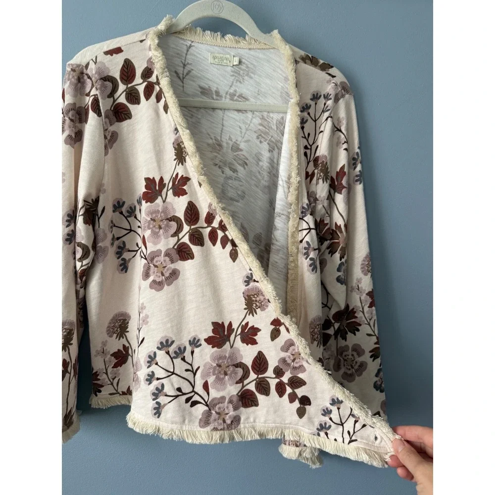 Spartina 449 MSRP $129 Floral Convertible Cardigan with Fringe Size Large Cotton - Picture 5 of 14